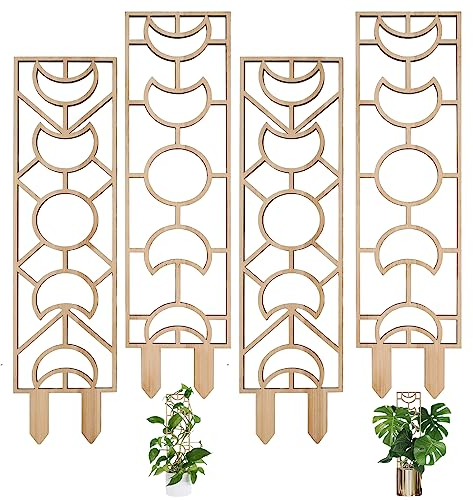 Paquete de 4 rejillas de madera pequeñas para plantas trepadoras en macetas, decoración de plantas de interior para enredaderas, hoya con capa resistente a la humedad (4 unidades)