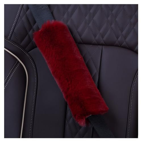 Yurosiay 2 Stück Plüsch Gurtpolster Auto Universal Künstliche Kaninchenfell Sicherheitsgurt Polster Weich Flauschig Polsterung Autogurt Komfort Auto Gurtschoner für Erwachsene 25cm Rotwein