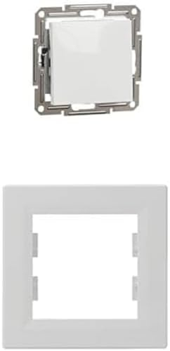 Bundle aus Schneider Electric Asfora EPH0470121D Wechselschalter Unterputz, 10AX- 250 V, Steckklemmen, weiß + Schneider Electric Asfora EPH5800121D 1-Fach Rahmen für Steckdosen und Schalter, weiß