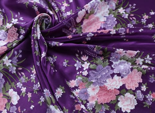 Wambere 100cm × 150cm Satinstoff Seidenstoff,Stoff mit Floralem Blumenmuster,Stoffe Meterware Dekorative Stoffe Dekostoff für DIY Basteln Nähen Kunsthandwerk Kleidungsdekoration,