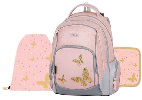 OXY GO Schulrucksack Set 3tlg für 1.-3. Klasse: Ergonomischer Rucksack, Federmappe & Turnbeutel | Mit Reflexelementen für Sicherheit | Ideal für Kinder ab 125 cm