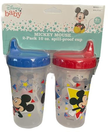 Lot de 2 gobelets à bec verseur pour bébé garçon Mickey Mouse durable Rouge et jaune Anti-fuite Bouteille d'eau de voyage pour tout-petits et bébés 284 ml
