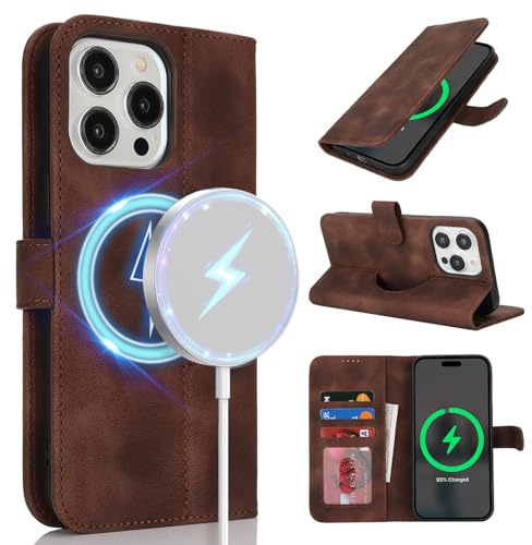 SailorTech Handyhülle für iPhone 12 Pro Max Hülle mit Kartenfach für Frauen, iPhone 12 Pro Max Klapphülle Handytasche Flip Brieftasche Schutzhülle mit Kartenfächern für Männer-Dunkelbraun