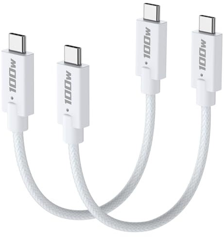 100W USB C to USB C Charger Cable, 2Pack 30CM USB C to USB C Cables Short Type C Fast Charging Data Lead Short USB C Cable for iPhone 15/15 Pro Max, Samsung Galaxy S23/S22/S21/S10, Huawei P40/P30