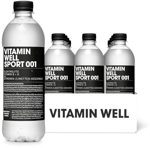 Vitamin Well Sport 002 – Zuckerfreies Sportgetränk mit Geschmack, Elektrolyten, Vitamin B & D, Magnesium, Zitronen-/Limettengeschmack, 12 x 500ml inkl. Pfand