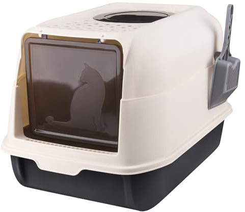 Willonin Bac à Litiere Chat,Maison de Toilette pour Chat,Plateau Amovible, Pelle, Plastique PP, Disponible pour Les Petits et Les Grands Chats,36 * 51 * 34cm(D,Noir)