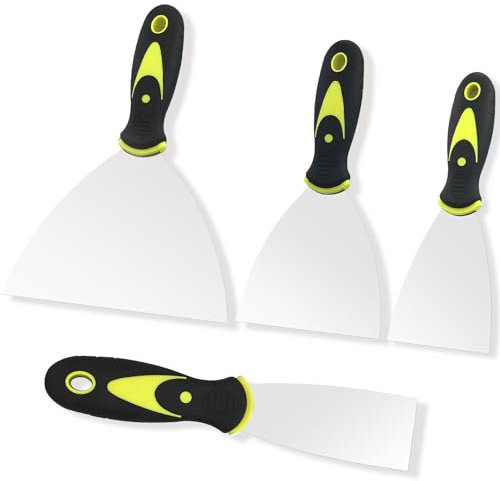 Wallpaper Scrapers Set, Stainless Steel Wall Scraper Paint Scraper with Soft Grip Handle Filling Wide Putty Scraper for Wallpaper Drywall Decals DIY Decorating Removal Painting (1.5'', 3'', 4'', 6'')