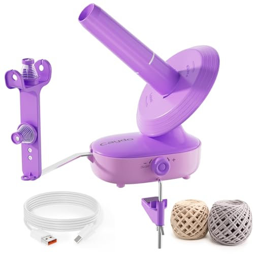 Caydo Wollwickler Garnwickler mit Garnführung, Elektrisch Wollabwickler zum Häkeln, Wollhaspel Große Kapazität 10oz, Einfach zu Installierender Garnwickler, Guter Helfer Für Garnsammler(Lila)