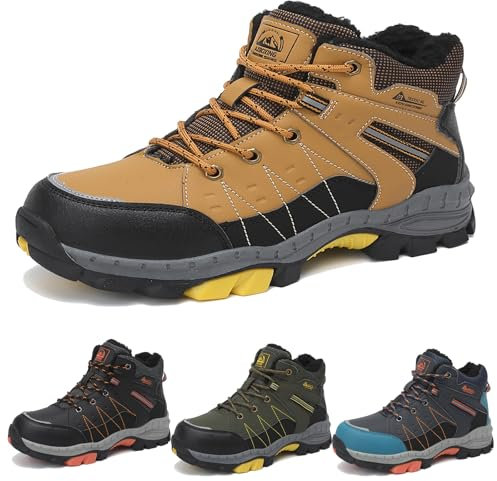 ASTERO Stivali Neve Bambino 31-38 con Ramponi Scarpe Trekking Ragazzi Ragazze Cotone Montagna Escursionismo Invernali Stivali Gomma Bambino Marrone 33