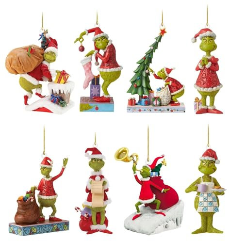Grinch Christmas Ornament Decorations, 8PCS Stocking Cap Funny Santa Ornament Decorative Xmas Decor Ornaments (8PCS)