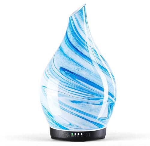 Porseme Diffuseur d'arômes 280ml, diffuseur en Verre soufflé à la Main pour huiles essentielles, humidificateur ultrasonique Silencieux,7 Types de Couleurs de lumière LED pour la Maison (Encre Bleue)