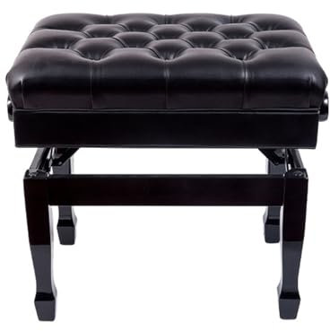 Meiiron Klavierbank aus schwarzem Leder, Klavierbank aus echtem Leder mit Notenaufbewahrung, Klavierhocker aus Holz, Verstellbarer Hub for den Heimgebrauch (Farbe: 66,5 x 41 cm)