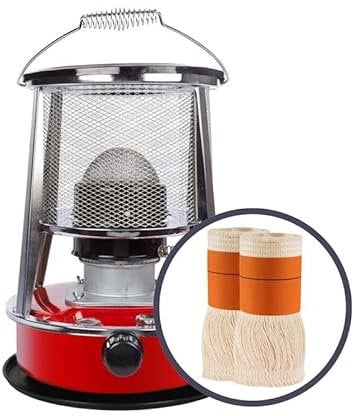 Chauffage à pétrole portable 2600W avec mèche + 2 rechanges, poêle à pétrole extérieur camping tente, réservoir 4,6L, autonomie 18 h, chauffage d’appoint économique sans électricité, chauffage