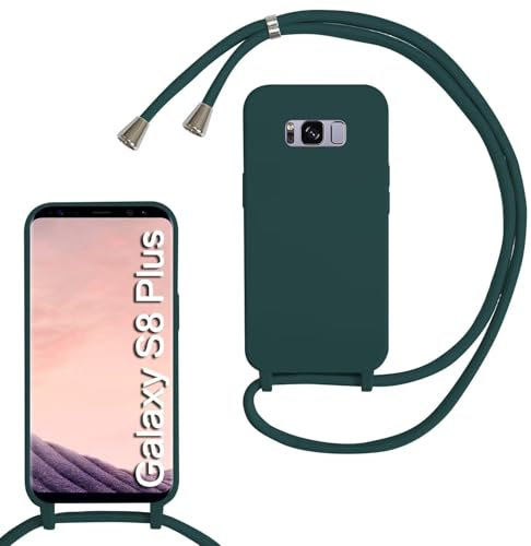 SLWYF Kompatibel mit Samsung Galaxy S8 Plus Hülle, Handykette Hülle Silikon Seil Necklace Handyhülle mit Kordel Tasche TPU Bumper Schutzhülle für Galaxy S8 Plus - Dunkelgrün