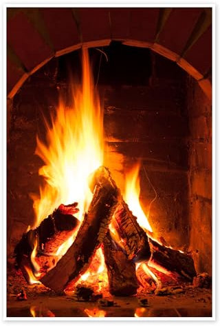Holz im Kamin Poster 80 x 120 cm Orange Wandbilder Wanddeko