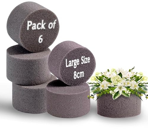 6 Pcs Dry Floral Foam Round 8x5cm Blocks - Large Dry Florist Sponge for Artificial Flowers, Floristry, Wedding Decoration - Cylinder Shape