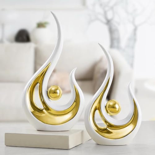 JXCBXJ Keramik Statue, Moderne Abstrakte Skulptur, Weiße Und Gold Modern Skulptur Deko, für Couchtisch, Bücherregal, TV-Ständer, Mittelstücke, Geschenkidee