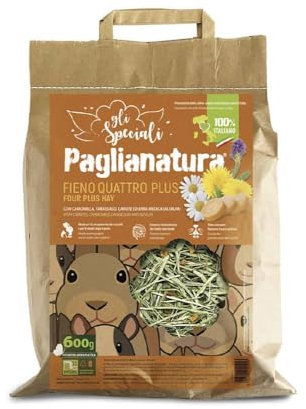 Paglianatura Fieno 4 Plus 600 gr. - Cibo Naturale e Salutare per Conigli, Roditori e Piccoli Animali | Ricco di Fibre Essenziali