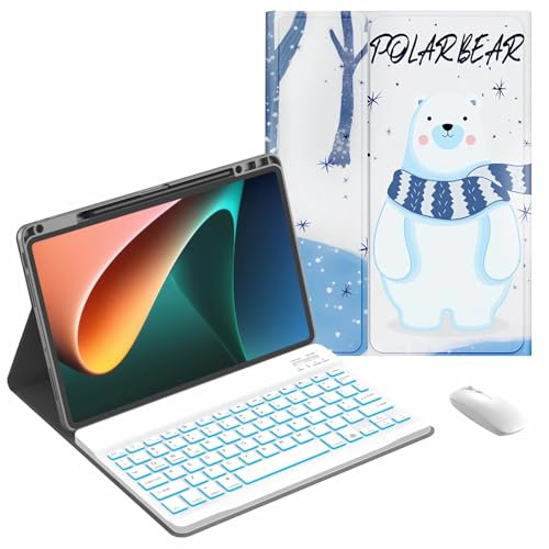 JZCZMCE Étui avec clavier pour Huawei MatePad 11 (10.95) 2021, 7 couleurs, porte-crayon intégré, clavier sans fil magnétique amovible avec souris Bluetooth, blanc