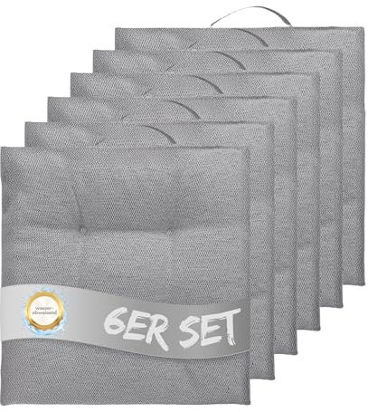 INSPINOVIA Outdoor Stuhlauflagen Stuhlkissen | Wasserabweisende Sitzkissen für Wohn- & Außenbereich | 2er, 4er & 6er Sets | Gartenkissen | Lounge Kissen | 4er Steppung | 40 x 40 cm (Grau, 6er Set)