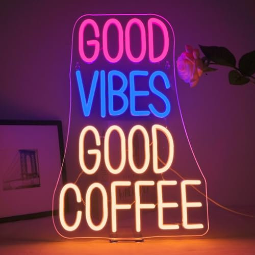 ineonlife Good Vibes Good Coffee Neon Led, Coffee Led Neon, Enseigne Lumineuse à Intensité Variable pour Décoration Murale, Lampe Néon à Lettres pour Café,Dessert,Restaurant,Fête