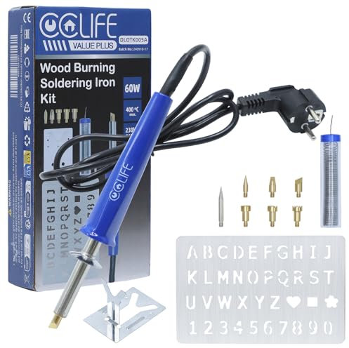 CCLIFE Saldatore a Stagno 60W, Saldatore Elettrico a Stagno Max.400°C, con Filo per Saldatura da 20g, 6 Punte di Saldatura e Supporto, per Saldatura, Fusione, Taglio a Caldo e Pirografia