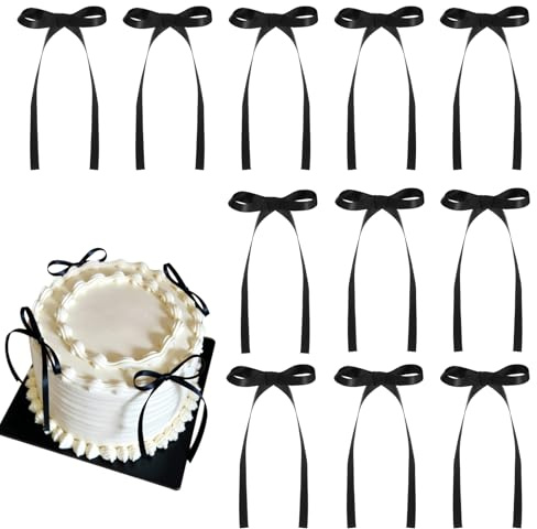 30 Pack Bow Cake Toppers Black Ribbon Bows for Cake Coquette Themed Bow Cupcake Toppers Graduation Decoration Bow Birthday Decorations for Baby Shower, Wedding, Engagement, Bachelorette Party