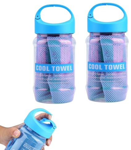 Kukyller Asciugamano di raffreddamento, asciugamani di raffreddamento da 2 pc con asciugamano di ghiaccio in bottiglia per il collo e faccia da ginnastica da ginnastica sport yoga (Blu)