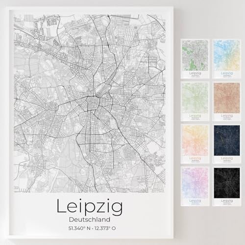 Mapdify Leipzig personalisiertes Stadtposter, dein Lieblingsort als Wandposter, Karte deiner Stadt, personalisiertes Andenken an Leipzig – Stil: Pure