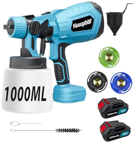 Akku Farbspritzpistole, Ersatz für Makita,Akku 18V Spritzpistole, HVLP Spritzpistole Bürstenloser Motor，Sprühpistole Wandfarbe,Mit 3 Düsen und 3 Sprühmustern,für Wandmalerei Spritzpistole,Zwei Akku