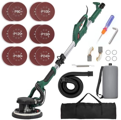 KUIMIT Ponceuse Girafe 850W, Ponceuse Mur et Plafond, lumière LED Poignée télescopique, 6 vitesses(800-1750rpm), Ponceuse Plaquiste Électrique, avec Dépoussiérage Automatique, 12 Disques Abrasifs