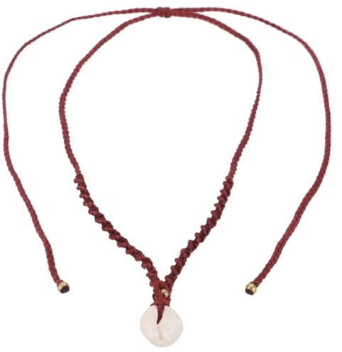 GURU SHOP Kauri Makramee Muschel Halskette, Naturschmuck, handgeknüpft | Individuelle Kette, verstellbare Länge, ideales Festivalaccessoire, einzigartiges Unikat, Unisex-Design.