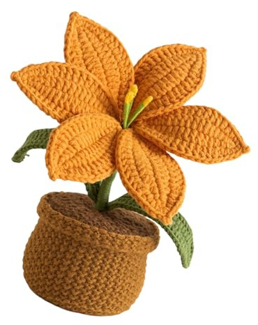 ZBIianxer Handgefertigte gehäkelte Lilien Topfpflanze, künstliche gestrickte Blumentöpfe, Ornament für Heimbüros, Dekorationen, Festliche Partys, Geschenke, handgefertigte gehäkelte Lilien Dekore