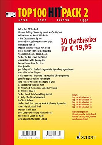 Top 100 Hitpack 2: Das Beste aus den Charts / Noten - Texte - Akkorde - Tipps. Band 2. Klavier / Keyboard. (Music Factory)