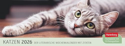 Katzen Premium-Tischplaner 2026 - Der literarische Wochenkalender mit Zitaten: Tischkalender zum Aufstellen mit schönen Katzenfotos. ... für Eintragungen (Tischkalender Harenberg)