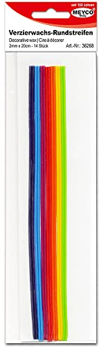 Verzierwachs - Wachsstreifen Regenbogen , 7 x 2 Streifen - 200 x 2mm. Wachs