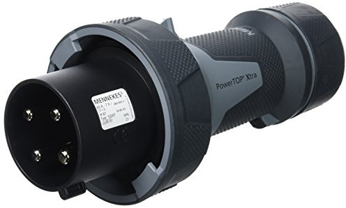 Mennekes (Unternehmen) 13207 Power Top Xtra Plug mit gummierten Bereich, IP 67 Schutz, 7 Stunden Earth Position, 4 Pole, 63 A, 500 V, schwarz