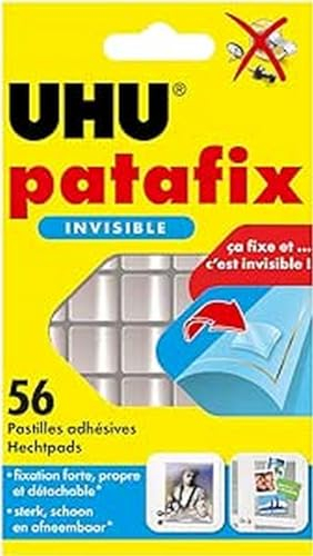 UHU Patafix invisible - pastilles adhésives prédécoupées, pâte à fixer, transparente, 56 pastilles