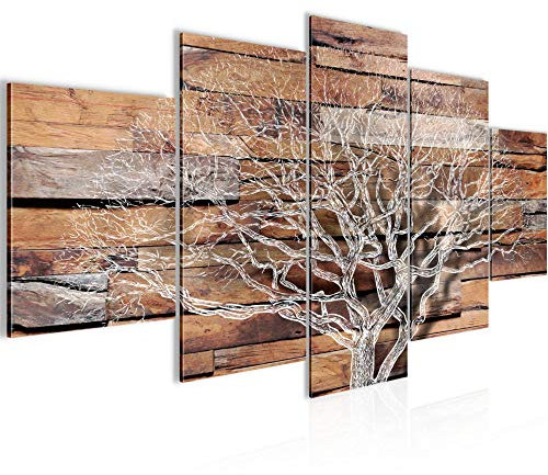 Runa Art Wandbilder Abstrakt Baum 5 Teilig Bild auf Vlies Leinwand Deko Wohnzimmer Schlafzimmer Holzoptik Beige Braun 108952a