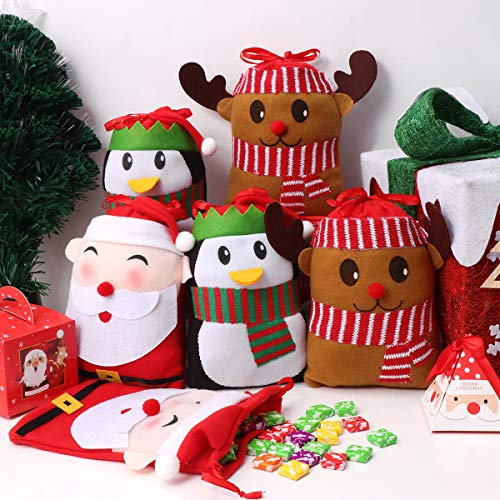 HEMOTON 6PCS Weihnachten Beutel Geschenkverpackung Tüten für Süßigkeits Geschenke Dekorationen, Weihnachtsmann, Rotwild, Pinguin