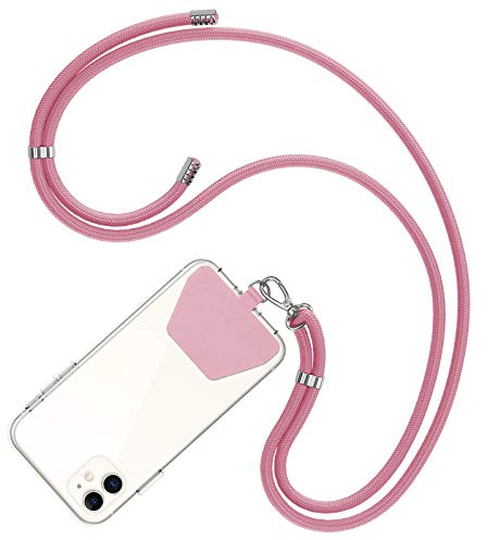 COCASES Crossbody Phone Lanyard Strap with Patch, Adjustable Nylon Neck Strap Necklace Phone Compatible with Most Smartphones (Pink)