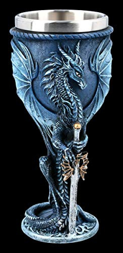 Drachen Fantasy Trink-Kelch - Sea Blade, Motiv von Ruth Thompson | Weinbecher, Deko-Artikel, mit Edelstahl-Einsatz, H 18 cm