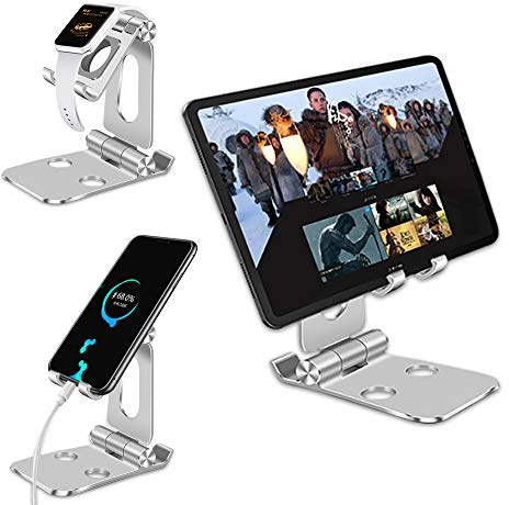 Hually Phone Stand, Tablet Stand for Apple Watch, Multi-Angle Phone Dock with Non-Slip Base (Aluminum Alloy)-Universal Stand, Holder Compatible with iPhone 11 Pro Max/Xs/XR/8/7, Samsung - Silver