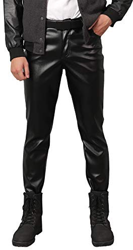 Panegy Hommes PU Pantalon en Cuir Stretch Pantalon Serré Hommes Steampunk Crayon Mince Pantalon Slim Fit