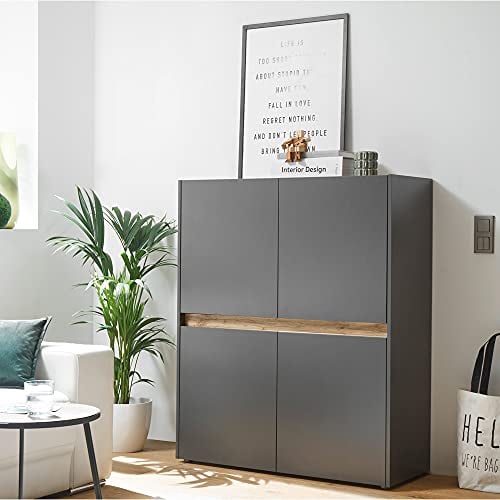 Lomadox Highboard Esszimmer in anthrazit mit Absetzungen in Wotan Eiche Nb., B/H/T: ca. 100/120/40 cm