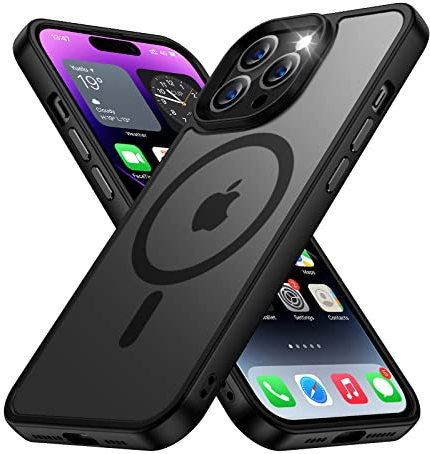 Aunote Custodia iPhone 14 Pro Magnetica, Cover iPhone 14 Pro Compatibile con MagSafe, Protezione Antiurto di Livello Militare, Retro Resistente ai Graffi Custodie apple iPhone 14 Pro, Nero Traslucido