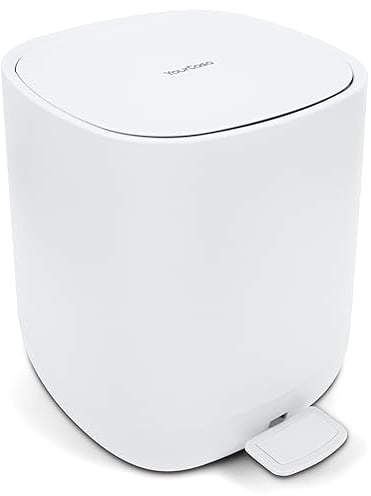 YourCasa Mülleimer Bad [5L] - Elegantes Design - Badeimer - Kosmetikeimer Badezimmer Klein - Badmülleimer mit Deckel und Softclose – Abfalleimer Toilette WC - herausnehmbaren Inneneimer (Weiss)