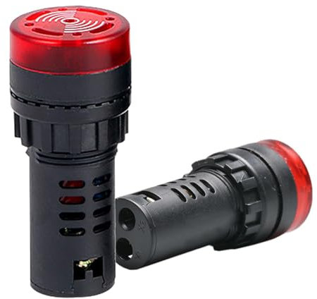ZEZEFUFU AD16–16SM Blinklicht, 12 V, 16 mm, Rot, LED, Signallicht, Summer, Alarm, Piepton, Anzeige, rote Panel-Halterung, 2 Stück
