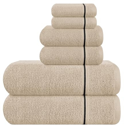 MyOwn Ultra-weiches 6er-Pack Baumwoll-Handtuch-Set, enthält 2 übergroße Badetücher 70 x 140 cm, 2 Handtücher 40 x 60 cm und 2 Waschbetten 30 x 30 cm, Bräunen