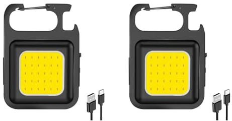 ARVALOLET 2pcs Small Flashlight COB Pocket Work Light Multifunctional LED Outdoor Camping USB Rechargeable Waterproof Light 4 Modes Bottle Opener for Outdoor Camping Hiking Auto Repairing